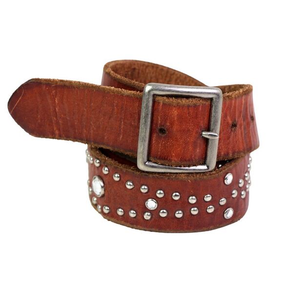 AEO BROWN GENUINE LEATHER 1 1/4"Wd STUDDED CASUAL DRESS WOMEN'S BELT Sz S (93T - Picture 2 of 13